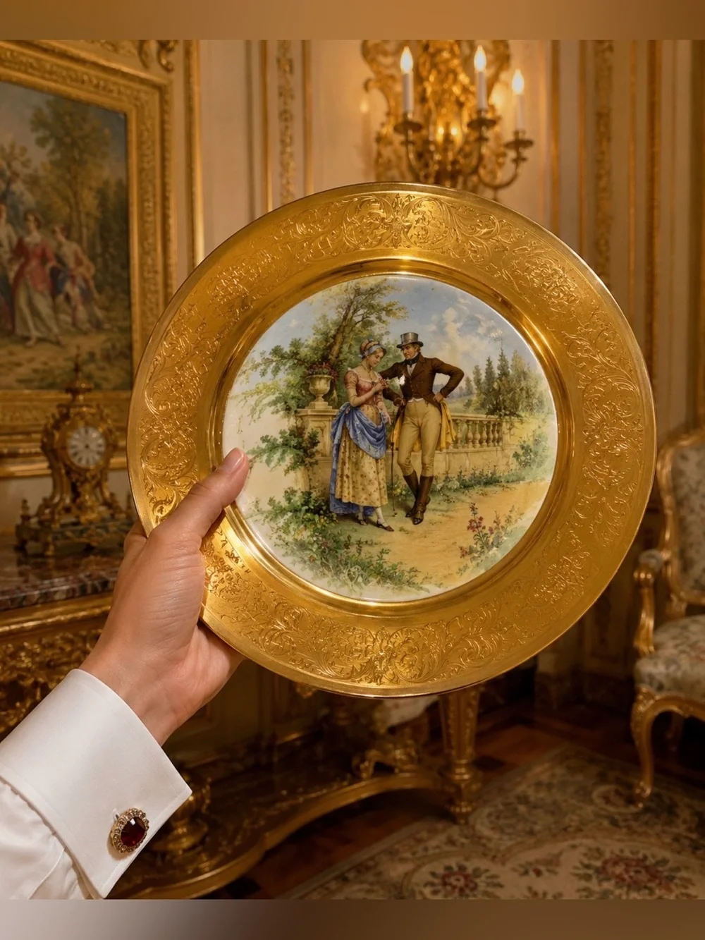Original Vintage Fine Art Porcelain 10” Plate LADY RENEE 22k GOLD Osborne Studio